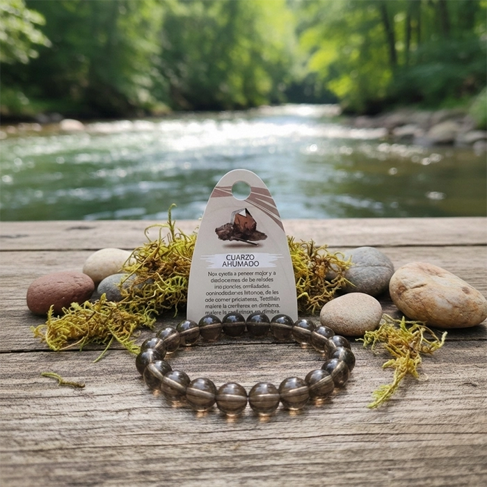 Pulsera Cuarzo Ahumado Natural Bola Lisa – Protección y Enraizamiento AURYSTONE