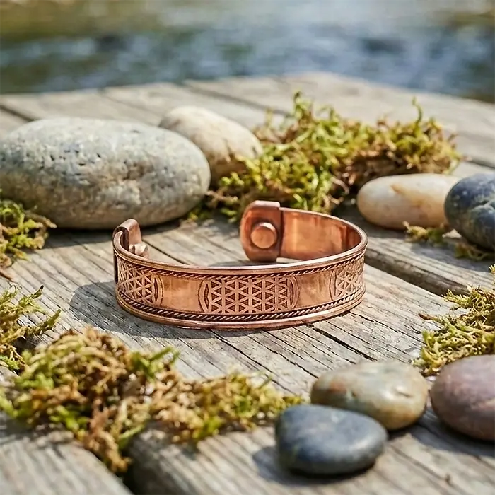 Pulsera de Cobre con Imán Flor de la Vida – Armonía y Protección Energética AURYSTONE